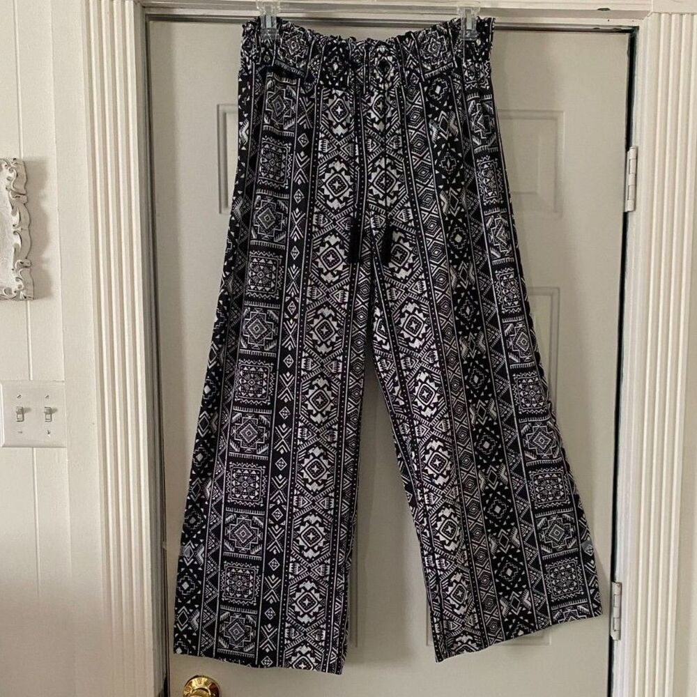 West Loop Black & White Printed Wide Leg Palazzo Pants Size XL